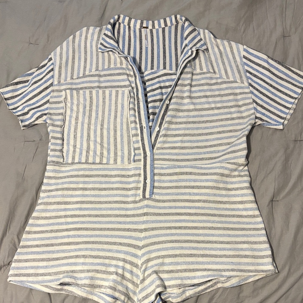 Free People Blue and White Striped Romper